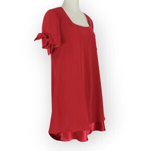 Vintage 8 JonesNewYorkDress Short Shift Swing Satin TieSleeve Holiday Red